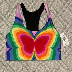 Terez NEW DuoKnit Sports Bra in Psychedelic Butterfly pink rainbow size XS